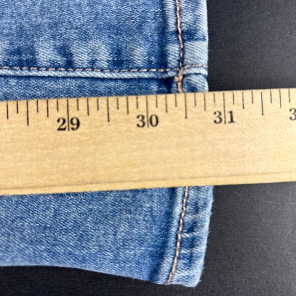 American Eagle Jean Women 27x30 Super Hi Rise Flare Blue Distressed Denim Tag 4L - Picture 12 of 16